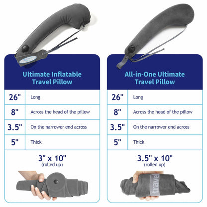 TRAVELREST Ultimate Inflatable Travel Neck & Body Pillow - Travel Essentials, Comfort and Upper Body Support, Airplane Neck Pillow for Long Flight, Straps to Airplane Seat & Car, for All Ages - Grey