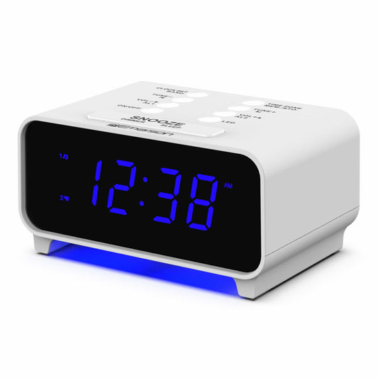 Emerson CKS1500 SmartSet Dual Alarm Clock Radio with AM/FM, 0.9” Blue LED Display, 4-Level Dimmer, Blue Accent Light, Sleep Timer & Auto Time Setting