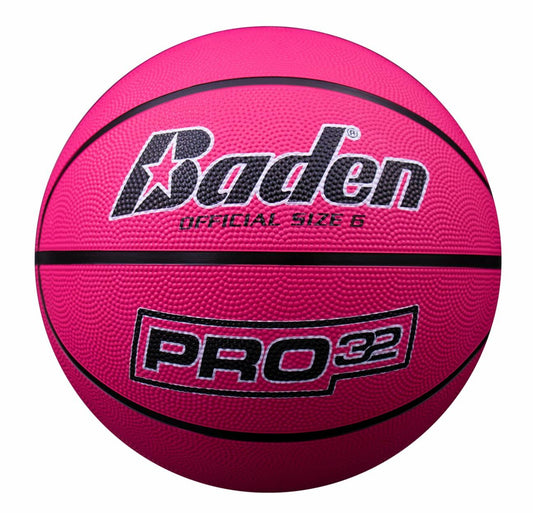 Baden | Pro32 | Fun-Colored, Durable Rubber Basketball | Pink | Size 6 (28.5")