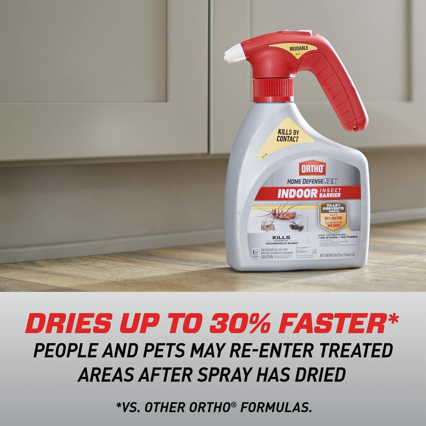 Ortho Home Defense Max Indoor Insect Barrier with Battery-Powered Sprayer, Kills Ants, Roaches, Spiders, Fleas and Ticks, 1.5 L.