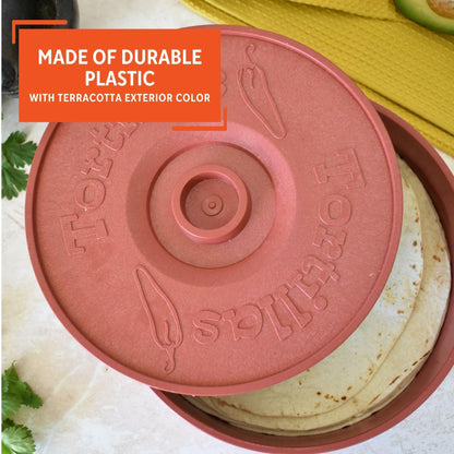 Imusa 8in Plastic Tortilla Warmer, Terracotta Color, Traditional Mexican Server for Keeping Tortillas, Wraps, and Flatbreads Warm