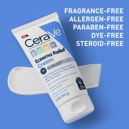CeraVe Baby Eczema Relief Cream, 1% Colloidal Oatmeal Cream With Vitamin E & Ceramides, Soothes & Calms Itchy Skin, Developed With Pediatric Dermatologist, Fragrance Free, 5oz
