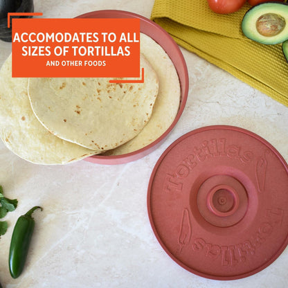 Imusa 8in Plastic Tortilla Warmer, Terracotta Color, Traditional Mexican Server for Keeping Tortillas, Wraps, and Flatbreads Warm