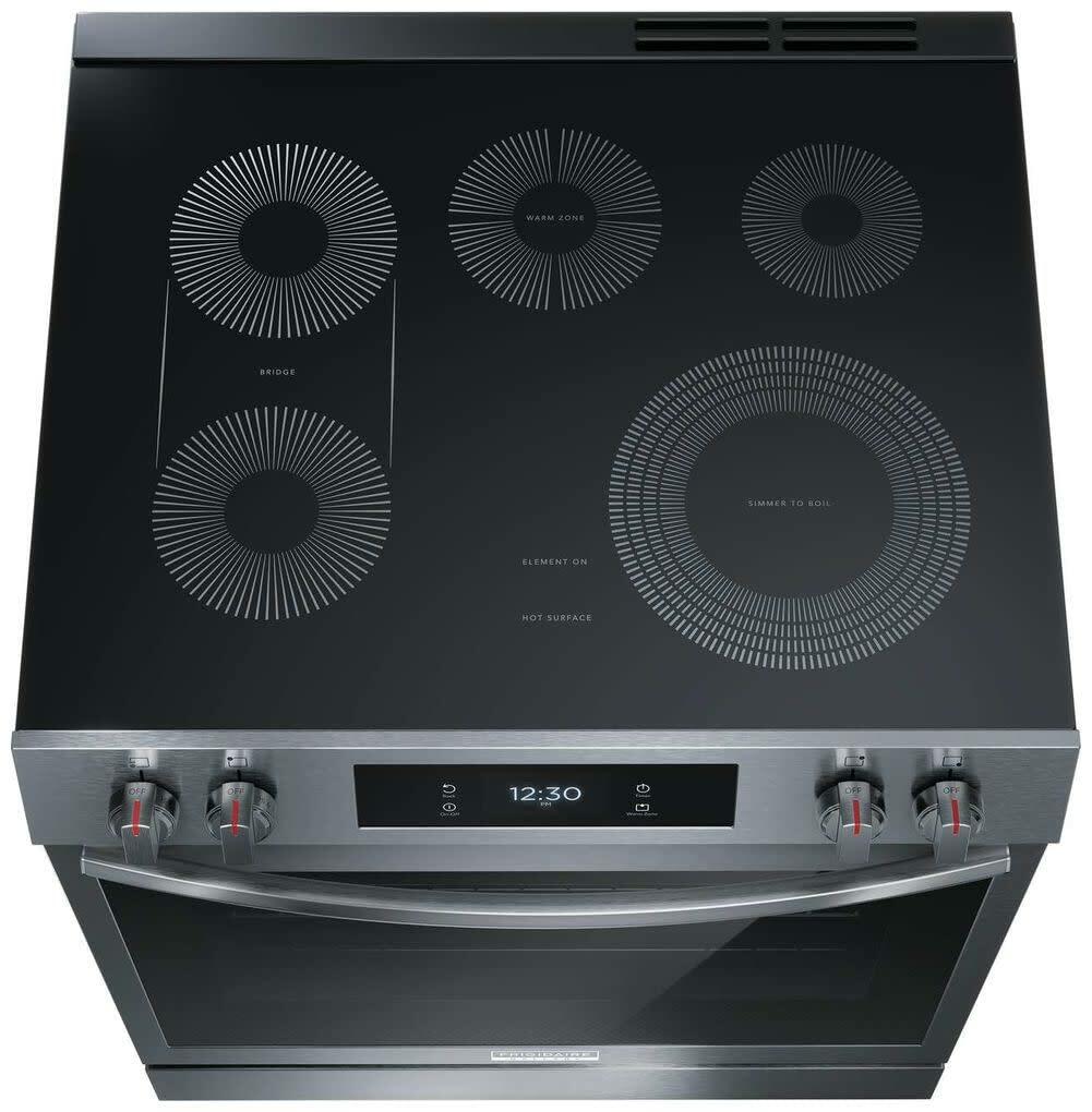 Frigidaire Gallery 30 in. 6.2 cu.ft. 5 Burner Element Slide-in Electric Range w/Total Convection & Air Fry, SmudgeProof Stainless GCFE3060BF