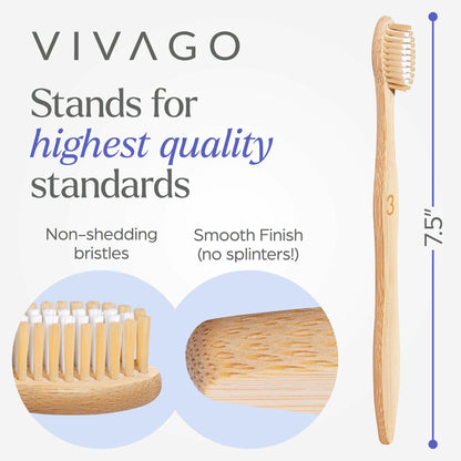 VIVAGO Bamboo Toothbrushes Medium Bristles 10 Pack - BPA Free Medium Bristles Toothbrushes for Adults - Eco-Friendly, Natural Wooden Toothbrush