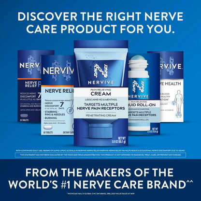 Nervive Nerve Relief, Reduces Occasional Nerve Discomfort in as Little as 7 Days, Stabbing/Pins and Needles, Burning in Hands and Feet*†, Alpha Lipoic Acid, B Vitamins, Turmeric, Ginger, 60 Tablets