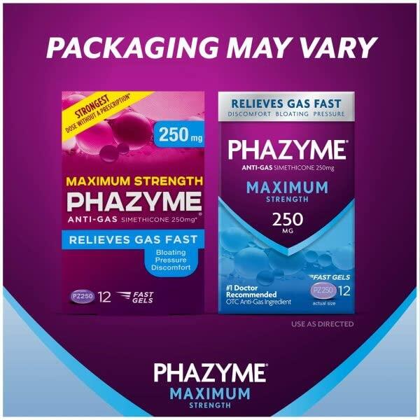 Phazyme Maximum Strength 250 mg Softgels, 12 ea (Pack of 11)
