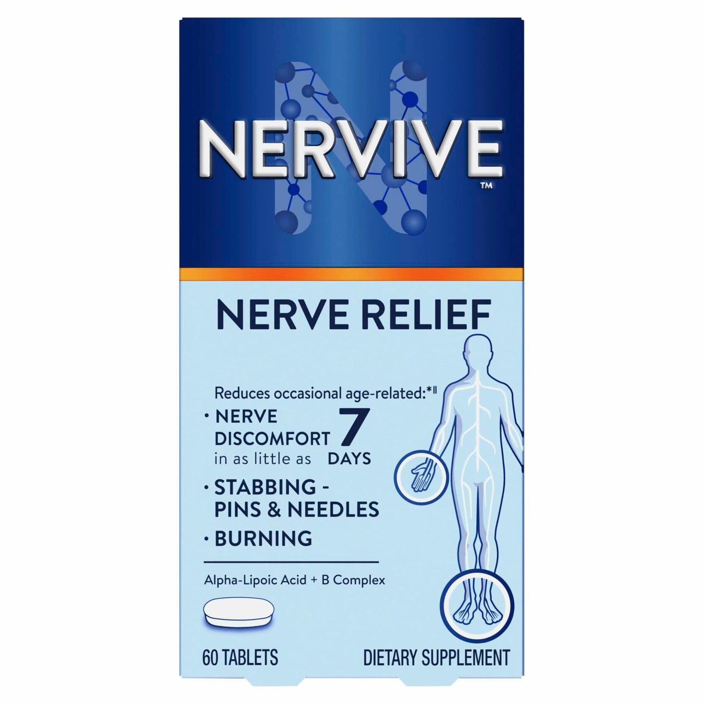 Nervive Nerve Relief, Reduces Occasional Nerve Discomfort in as Little as 7 Days, Stabbing/Pins and Needles, Burning in Hands and Feet*†, Alpha Lipoic Acid, B Vitamins, Turmeric, Ginger, 60 Tablets