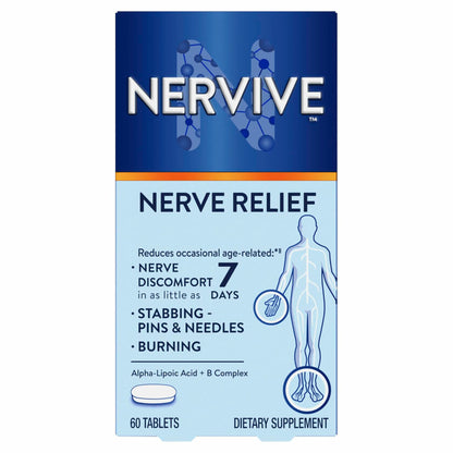 Nervive Nerve Relief, Reduces Occasional Nerve Discomfort in as Little as 7 Days, Stabbing/Pins and Needles, Burning in Hands and Feet*†, Alpha Lipoic Acid, B Vitamins, Turmeric, Ginger, 60 Tablets