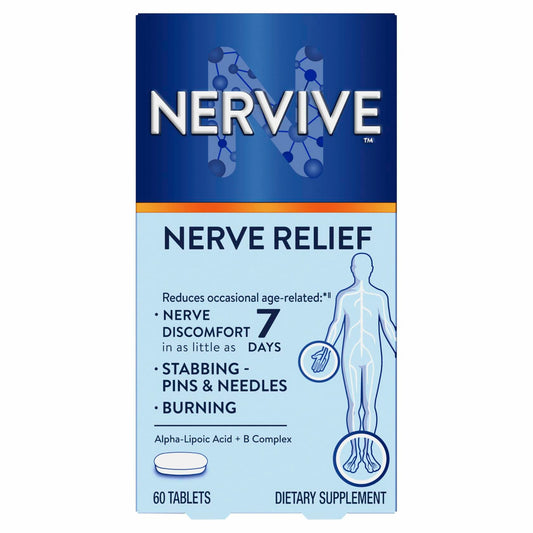 Nervive Nerve Relief, Reduces Occasional Nerve Discomfort in as Little as 7 Days, Stabbing/Pins and Needles, Burning in Hands and Feet*†, Alpha Lipoic Acid, B Vitamins, Turmeric, Ginger, 60 Tablets