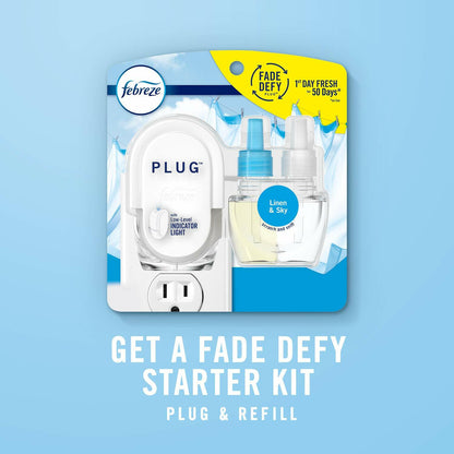 Febreze Plug In Air Freshener, Odor-Fighting Scented Oil Starter Kit, Air Fresheners for Home and Bathroom and Kitchen, Long Lasting for Strong Odors, Downy April Fresh Scent, Warmer + 2 Refill