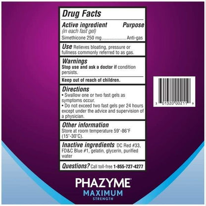Phazyme Maximum Strength 250 mg Softgels, 12 ea (Pack of 11)