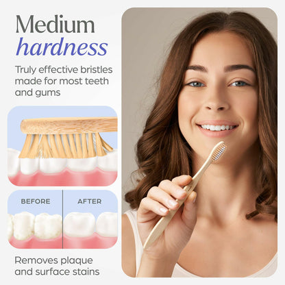 VIVAGO Bamboo Toothbrushes Medium Bristles 10 Pack - BPA Free Medium Bristles Toothbrushes for Adults - Eco-Friendly, Natural Wooden Toothbrush