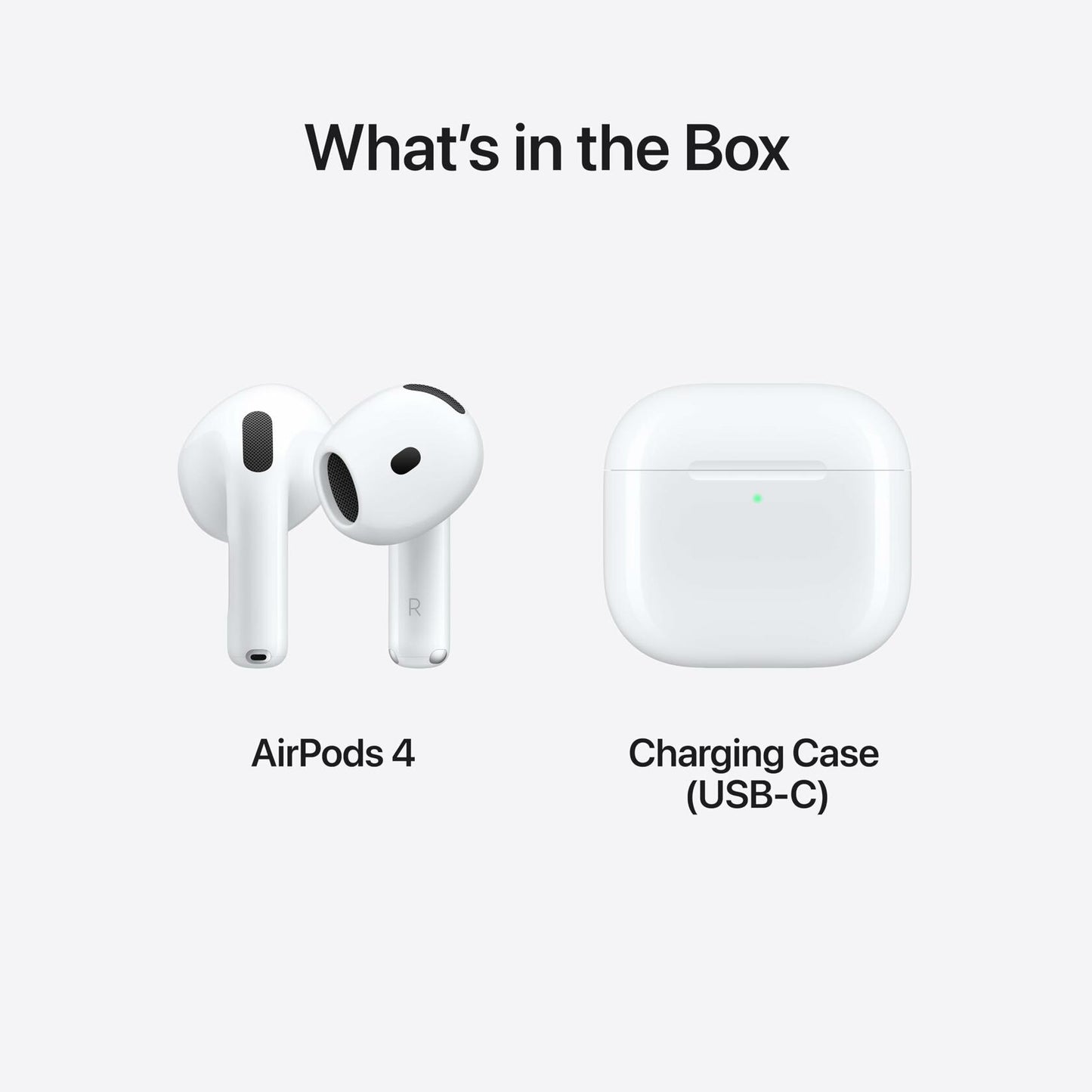 Apple AirPods 4 Wireless Earbuds, Bluetooth Headphones, Personalized Spatial Audio, Sweat and Water Resistant, USB-C Charging Case, H2 Chip, Up to 30 Hours of Battery Life, Effortless Setup for iPhone