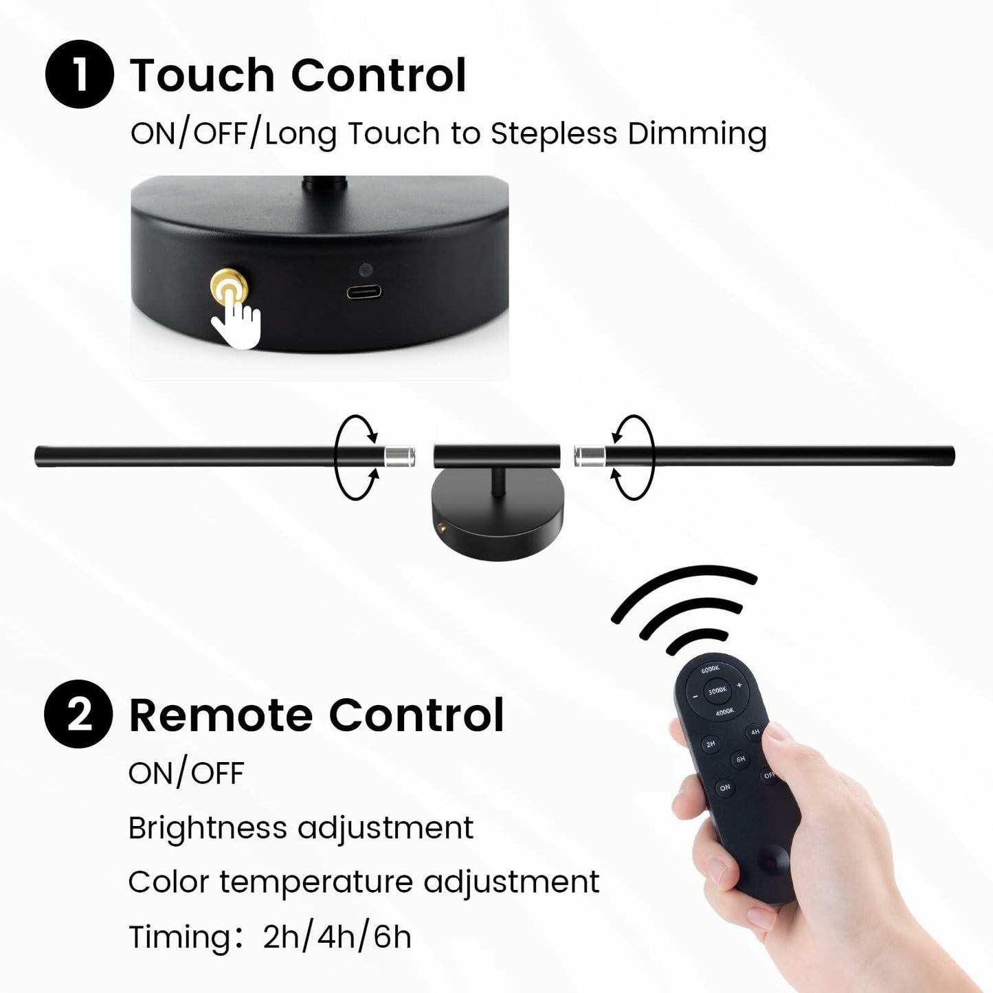 JOFIOS Battery Operated Wall Sconces Set of 2, 360°Rotation Wireless Rechargeable Wall Lights: Dimmable Detachable Wall Lamp with Remote Control, 3000K-6000K Infinite Dimming Wall Sconce 27.6 Inch