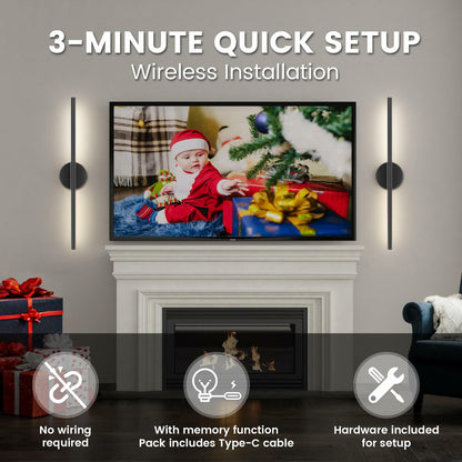 JOFIOS Battery Operated Wall Sconces Set of 2, 360°Rotation Wireless Rechargeable Wall Lights: Dimmable Detachable Wall Lamp with Remote Control, 3000K-6000K Infinite Dimming Wall Sconce 27.6 Inch