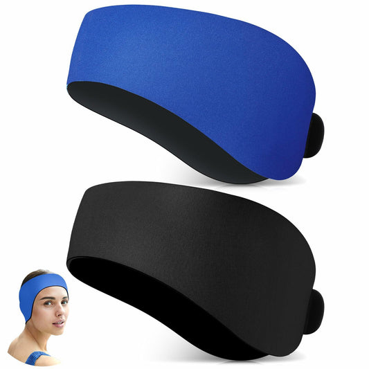 Lunmon 2 Pairs Swimming Headbands Adjustable Water Headbands for Adults Waterproof Safety Earplugs Swimming Earband Protectors for Pool, Surfing, Diving and Water Sports(Black,Navy Blue)