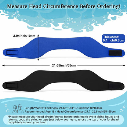 Lunmon 2 Pairs Swimming Headbands Adjustable Water Headbands for Adults Waterproof Safety Earplugs Swimming Earband Protectors for Pool, Surfing, Diving and Water Sports(Black,Navy Blue)