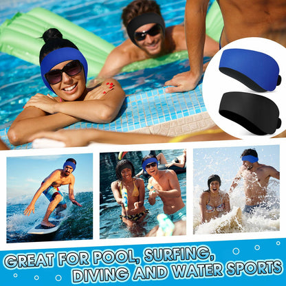 Lunmon 2 Pairs Swimming Headbands Adjustable Water Headbands for Adults Waterproof Safety Earplugs Swimming Earband Protectors for Pool, Surfing, Diving and Water Sports(Black,Navy Blue)