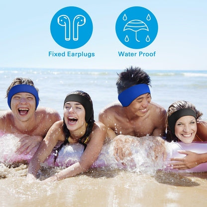 Lunmon 2 Pairs Swimming Headbands Adjustable Water Headbands for Adults Waterproof Safety Earplugs Swimming Earband Protectors for Pool, Surfing, Diving and Water Sports(Black,Navy Blue)
