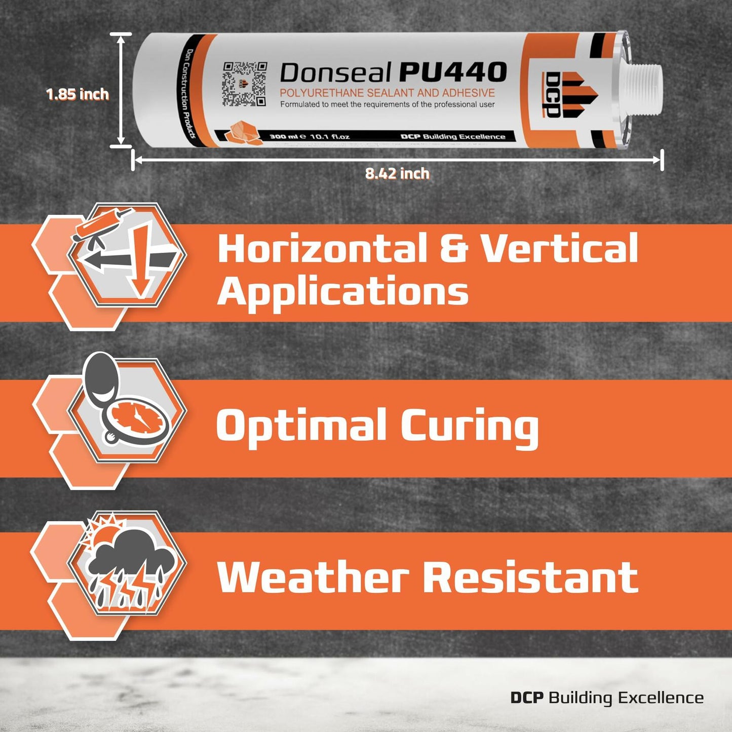 DCP Donseal PU440 Polyurethane Concrete Sealant 1 Pack– Non-Sag Concrete Caulk for Joints, Walls, Sidewalk, and Foundation, 10.1 fl. oz. Cartridge – Grey