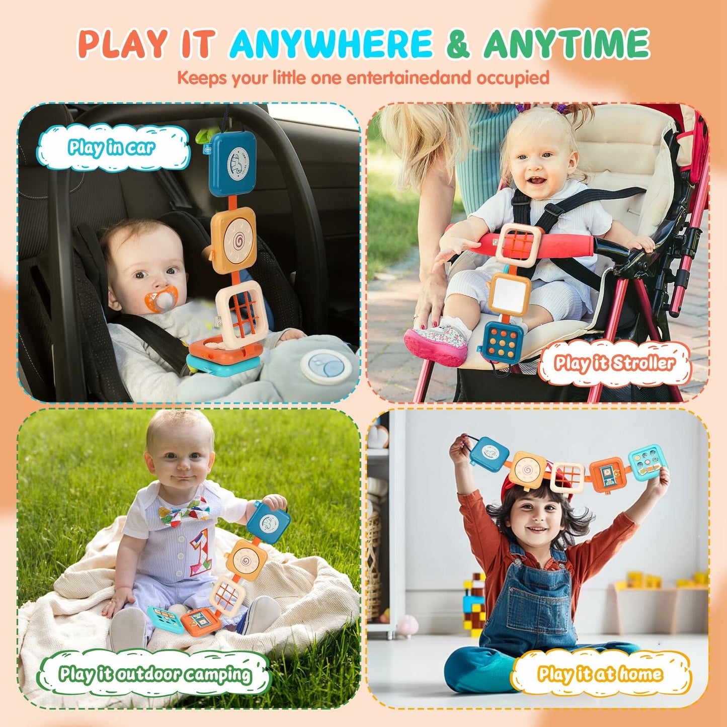 SOSUSHOE Busy Board for 1 Year Old, Travel Toys for Toddler 1-3, Montessori Busy Board Busy Cube, Toys Gifts for 1 Year Old Boy Girl