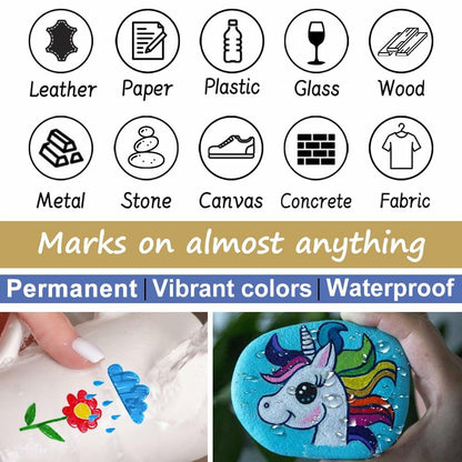 Overseas White Paint Pens Permanent Markers 24 Pcs, Oil Based Paint Markers Set, Quick Drying, Waterproof, Medium Tip Marker Pens for Metal, Rock, Wood, Plastic, Canvas, Glass, Stone, Rubber, Paper