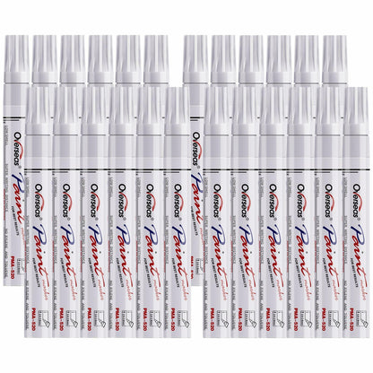 Overseas White Paint Pens Permanent Markers 24 Pcs, Oil Based Paint Markers Set, Quick Drying, Waterproof, Medium Tip Marker Pens for Metal, Rock, Wood, Plastic, Canvas, Glass, Stone, Rubber, Paper