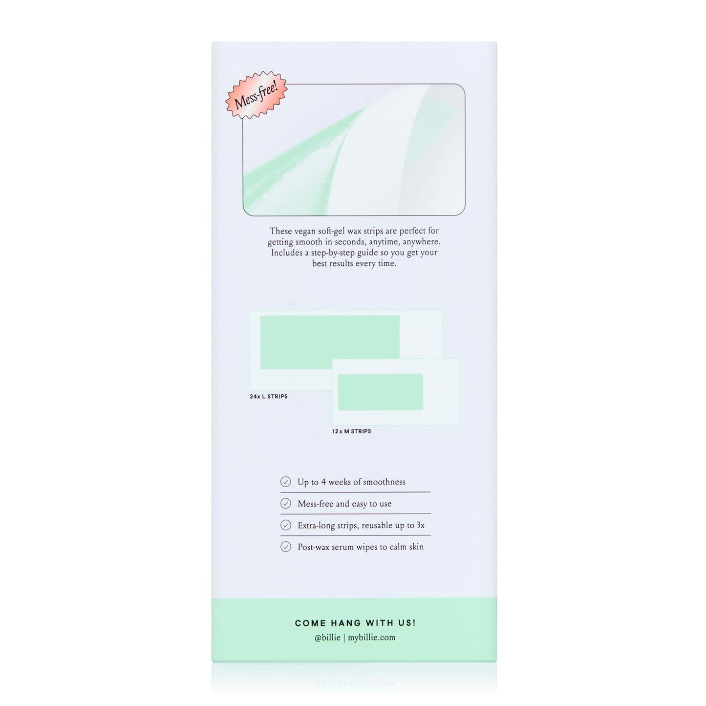 Billie Wax Kit - Body & Underarm - Easy & Convenient - No Heat - Made With Aloe & Avocado Oil - Vegan Soft-Gel - 36 wax strips - 6 post-wax serum wipes