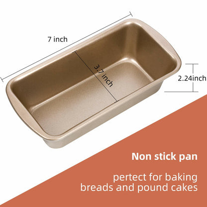 Patelai 4 Pack Small Loaf Pans for Baking Bread 7.2 x 3.7 Inch Non Stick Bread Pan Rectangle Baking Tray Toast Mold(Gold)