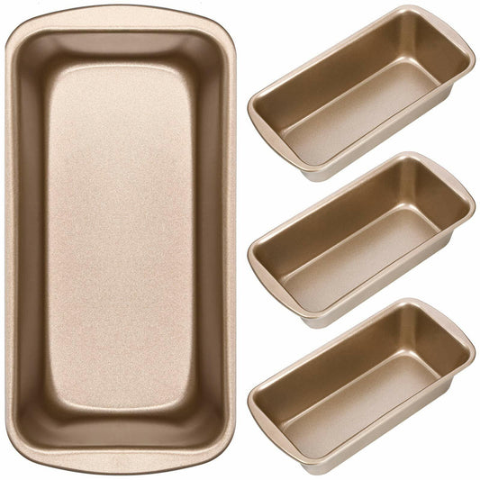 Patelai 4 Pack Small Loaf Pans for Baking Bread 7.2 x 3.7 Inch Non Stick Bread Pan Rectangle Baking Tray Toast Mold(Gold)