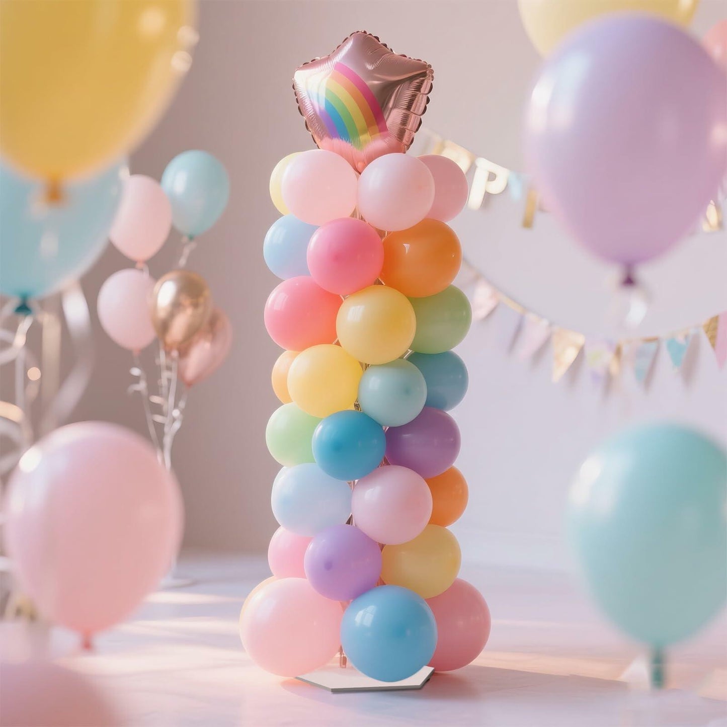 Balloon Stand Kit, Set of 2, 7 Feet Adjustable Balloon Column Stand for Floor, Reusable Metal Telescopic Balloon Stands for Floor with Base for Birthday, Wedding, Baby Shower, Graduation Party
