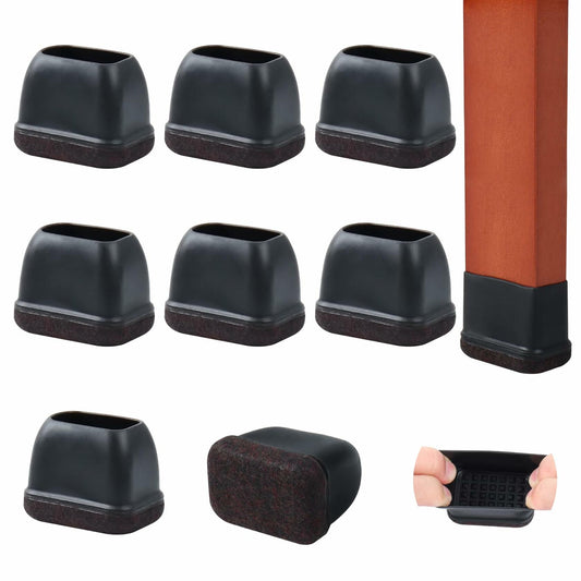 8PCS Rectangle Chair Leg Floor Protectors with Felt, Small Silicone Chair Leg Caps for Hardwood Floors, Black Outdoor Patio Flooring Protectors, Anti-Scratch, Fit Length 1.3"-1.7", Width 0.6"-0.9"