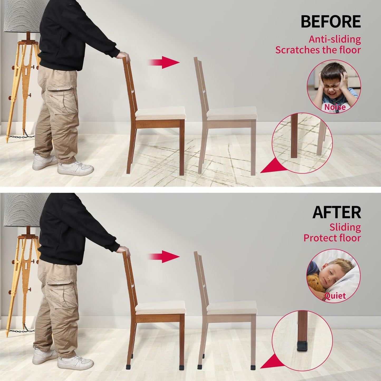 8PCS Rectangle Chair Leg Floor Protectors with Felt, Small Silicone Chair Leg Caps for Hardwood Floors, Black Outdoor Patio Flooring Protectors, Anti-Scratch, Fit Length 1.3"-1.7", Width 0.6"-0.9"
