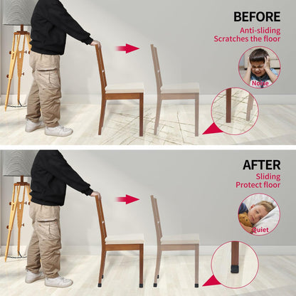 8PCS Rectangle Chair Leg Floor Protectors with Felt, Small Silicone Chair Leg Caps for Hardwood Floors, Black Outdoor Patio Flooring Protectors, Anti-Scratch, Fit Length 1.3"-1.7", Width 0.6"-0.9"