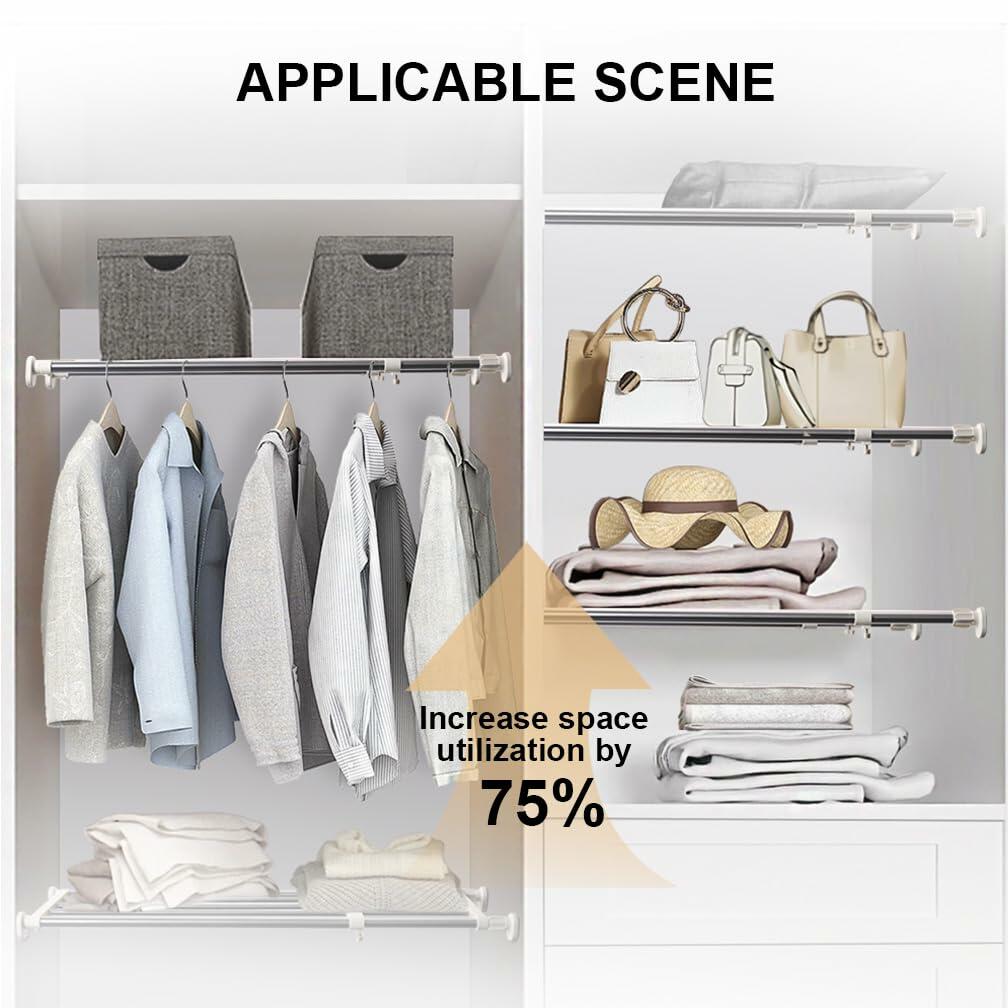 Hershii Closet Tension Shelf & Rod Expandable Metal Storage Rack Adjustable Organizer DIY Divider Separator for Cabinet Wardrobe Cupboard Kitchen Bathroom，15.74-23.62inches