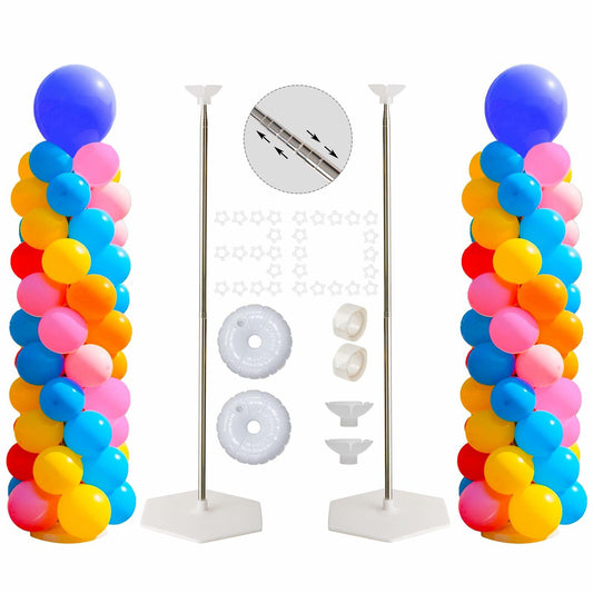 Balloon Stand Kit, Set of 2, 7 Feet Adjustable Balloon Column Stand for Floor, Reusable Metal Telescopic Balloon Stands for Floor with Base for Birthday, Wedding, Baby Shower, Graduation Party