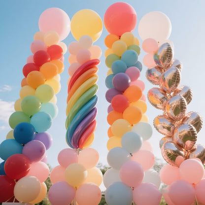Balloon Stand Kit, Set of 2, 7 Feet Adjustable Balloon Column Stand for Floor, Reusable Metal Telescopic Balloon Stands for Floor with Base for Birthday, Wedding, Baby Shower, Graduation Party