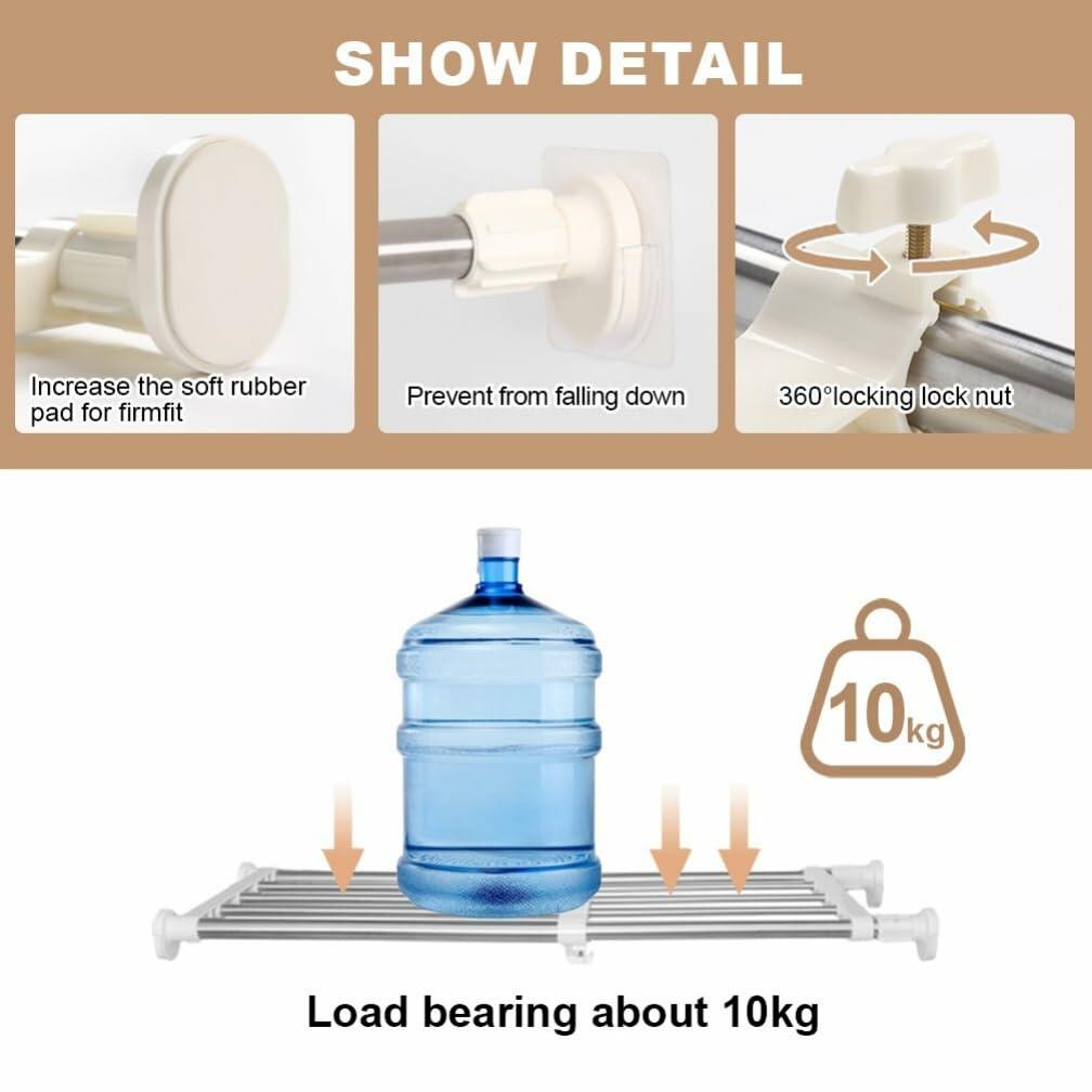 Hershii Closet Tension Shelf & Rod Expandable Metal Storage Rack Adjustable Organizer DIY Divider Separator for Cabinet Wardrobe Cupboard Kitchen Bathroom，15.74-23.62inches