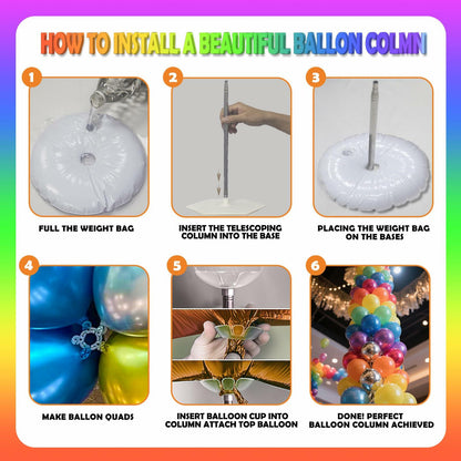 Balloon Stand Kit, Set of 2, 7 Feet Adjustable Balloon Column Stand for Floor, Reusable Metal Telescopic Balloon Stands for Floor with Base for Birthday, Wedding, Baby Shower, Graduation Party