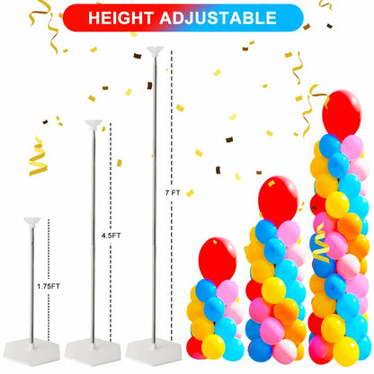 Balloon Stand Kit, Set of 2, 7 Feet Adjustable Balloon Column Stand for Floor, Reusable Metal Telescopic Balloon Stands for Floor with Base for Birthday, Wedding, Baby Shower, Graduation Party