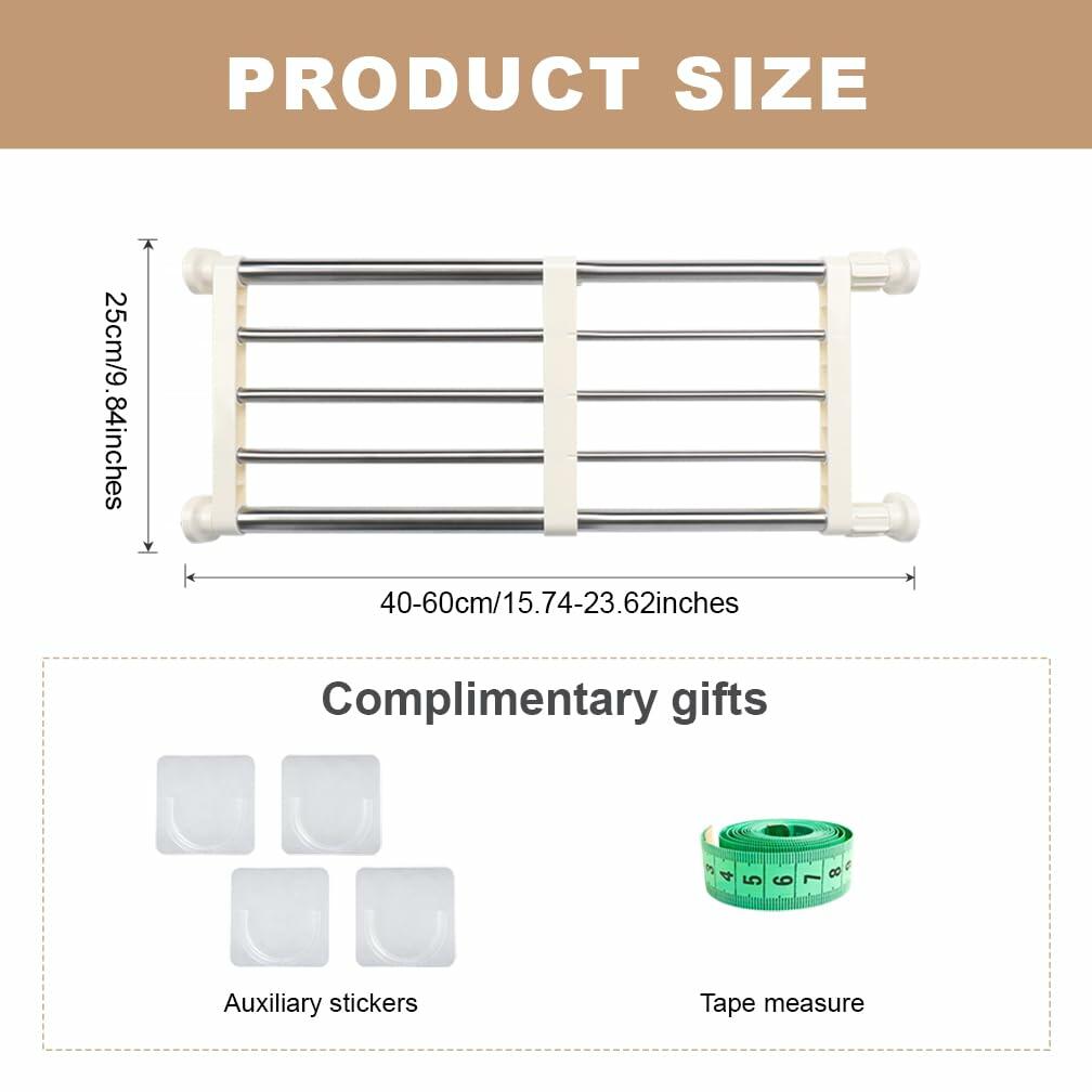 Hershii Closet Tension Shelf & Rod Expandable Metal Storage Rack Adjustable Organizer DIY Divider Separator for Cabinet Wardrobe Cupboard Kitchen Bathroom，15.74-23.62inches