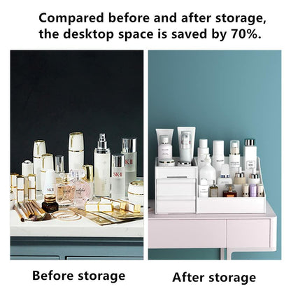 XIOU Makeup Desk Organizer with Drawers - Countertop Organizer for Cosmetics, Vanity Holder for Lipstick, Brushes, Lotions, Eyeshadow, Nail Polish and Jewelry (White)