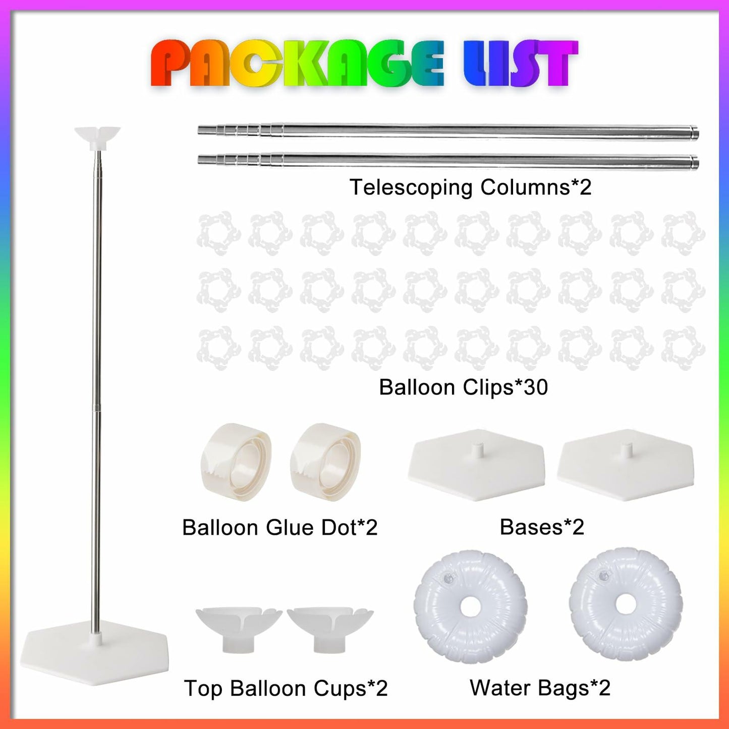 Balloon Stand Kit, Set of 2, 7 Feet Adjustable Balloon Column Stand for Floor, Reusable Metal Telescopic Balloon Stands for Floor with Base for Birthday, Wedding, Baby Shower, Graduation Party