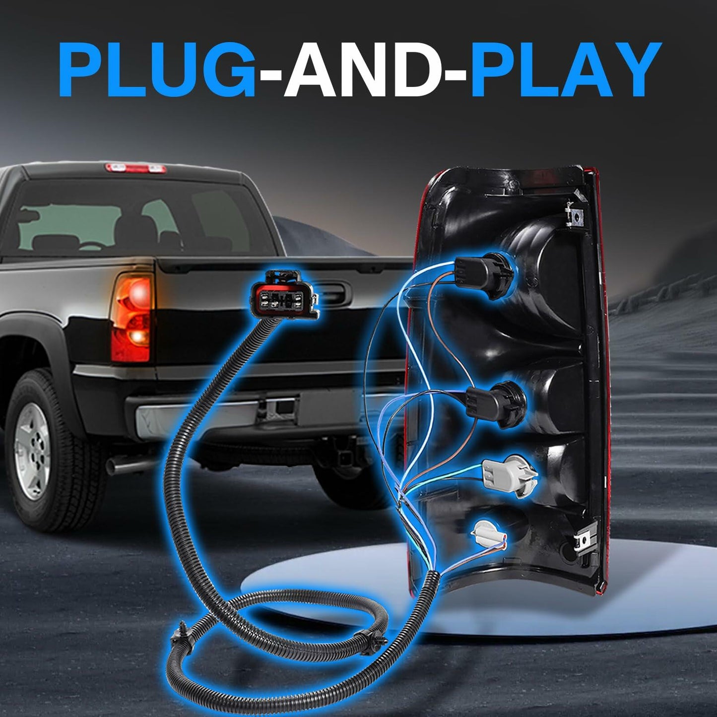 WEILEITE Left Driver and Right Passenger Side Tail Light Direct Wiring Harness Kit Compatible with Chevy Silverado 1500 1500HD 2500HD 3500 2003-2007 Replace 16531401 16531402