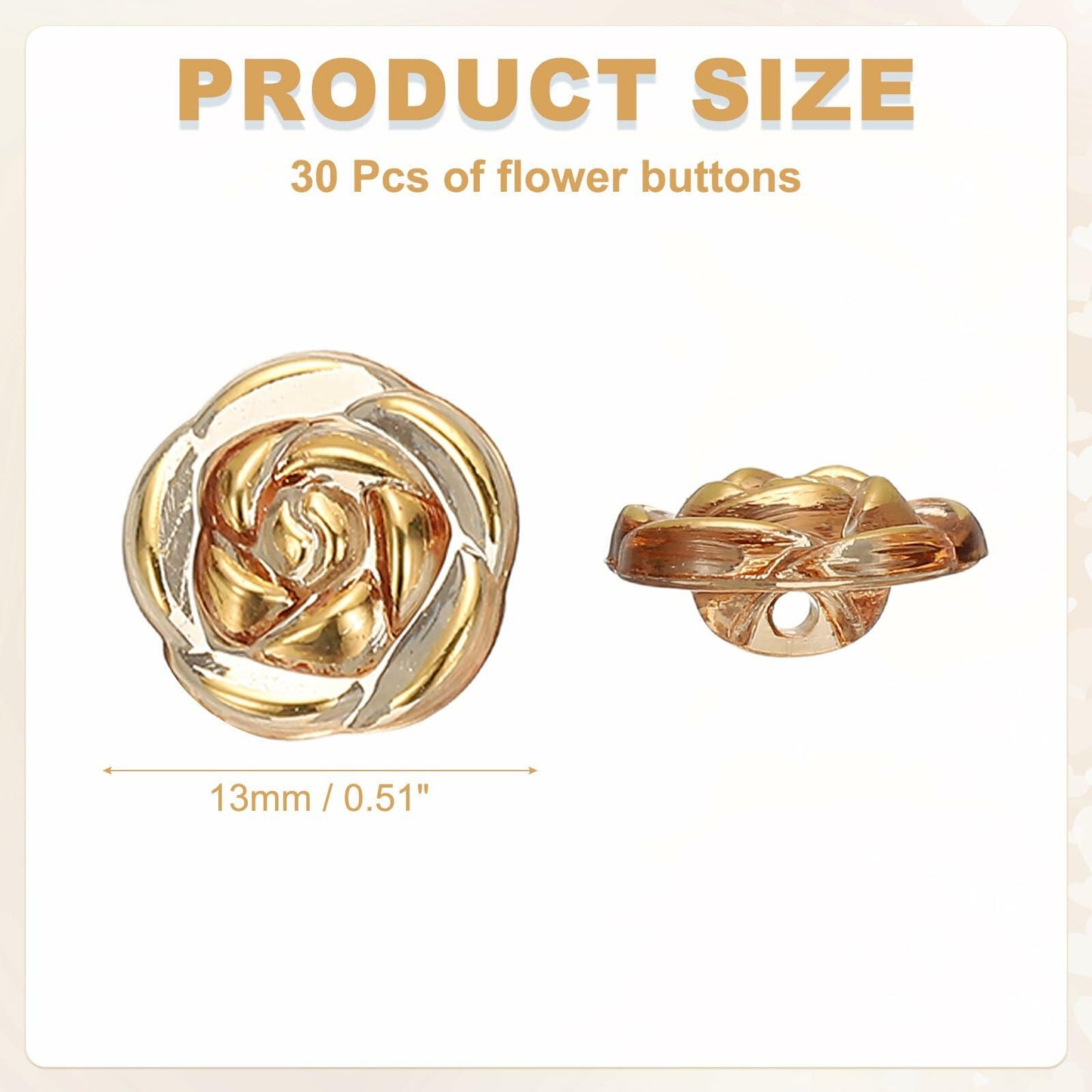 PATIKIL 30Pcs Rose Flower Buttons, 13mm 1/2" Acrylic Cute Buttons for Clothes Decorative Sewing Accessories for DIY Crafts Shirts Blouse Sweaters, Coffee/Gold