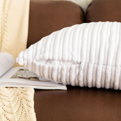 UGASA Corduroy Striped Soft Soild Decorative Square Throw Pillow Covers Set Cushion Cases Pillowcases for Sofa Bedroom, 2 Pcs, 24x24inch, Pure White
