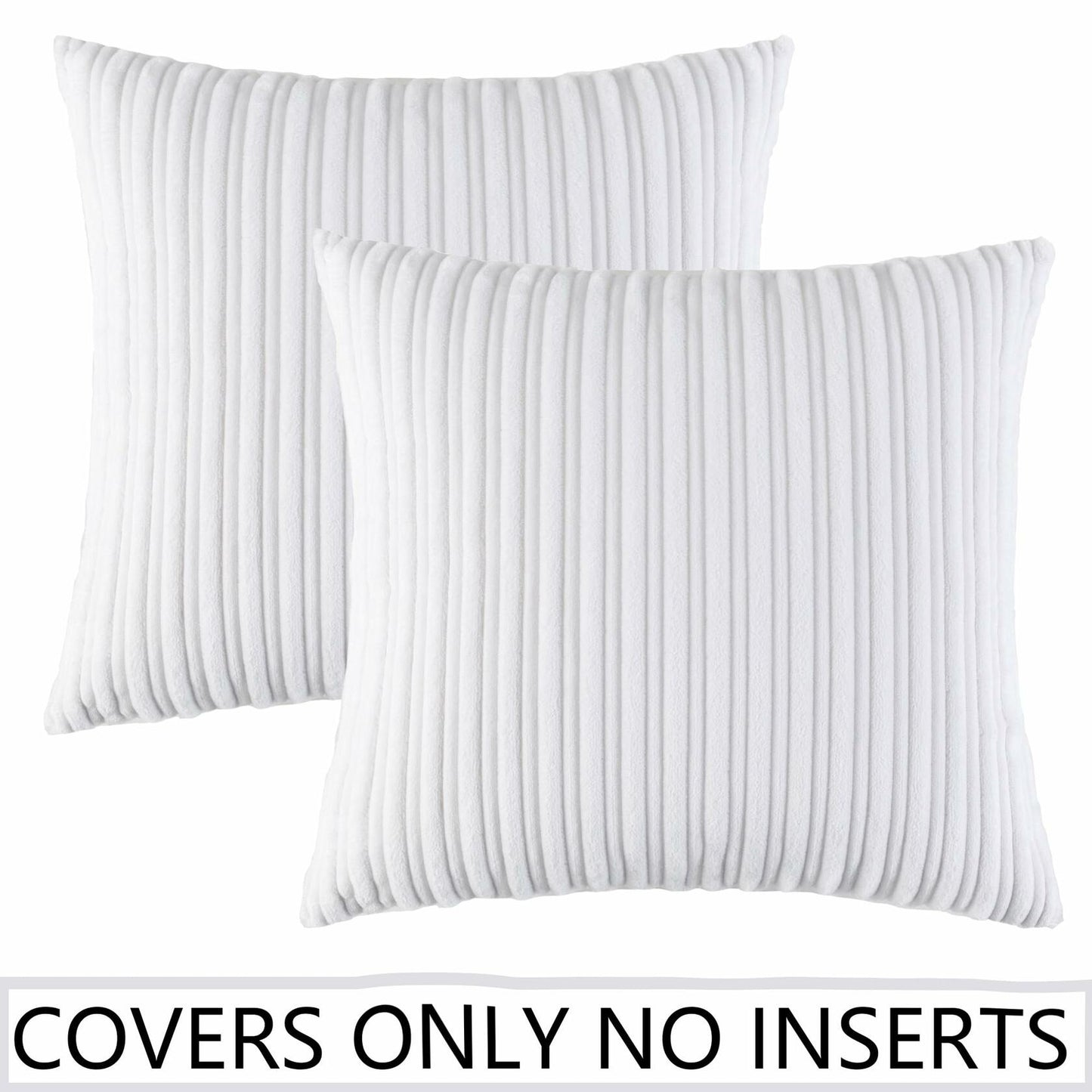 UGASA Corduroy Striped Soft Soild Decorative Square Throw Pillow Covers Set Cushion Cases Pillowcases for Sofa Bedroom, 2 Pcs, 24x24inch, Pure White
