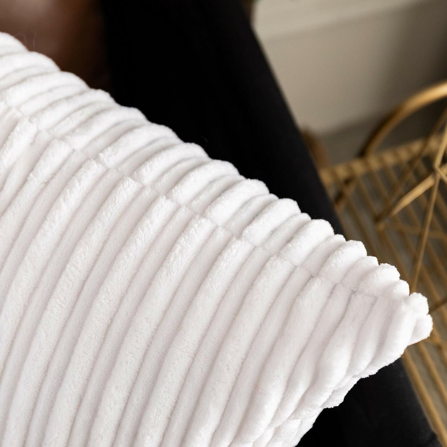 UGASA Corduroy Striped Soft Soild Decorative Square Throw Pillow Covers Set Cushion Cases Pillowcases for Sofa Bedroom, 2 Pcs, 24x24inch, Pure White