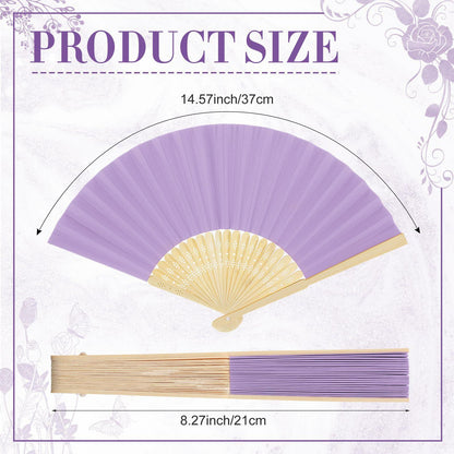 Yinkin 24 Pack Folding Fans Bamboo Handheld Folded Craft Hand Japanese Chinese Fans for Weddings Bridal Dancing Church DIY Decoration Women Kids Gift Party Favors (Light Purple)